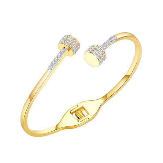✨Exquisite Diamantés Studded Cylinder Gold Cuff Bracelet ✨