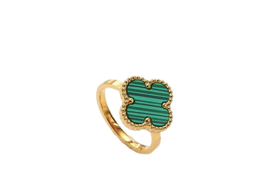 Stainless steel Green Clover Ring adjustable