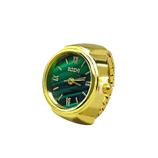 18k Gold Retro Emerald Dial Adjustable Watch Ring ✨