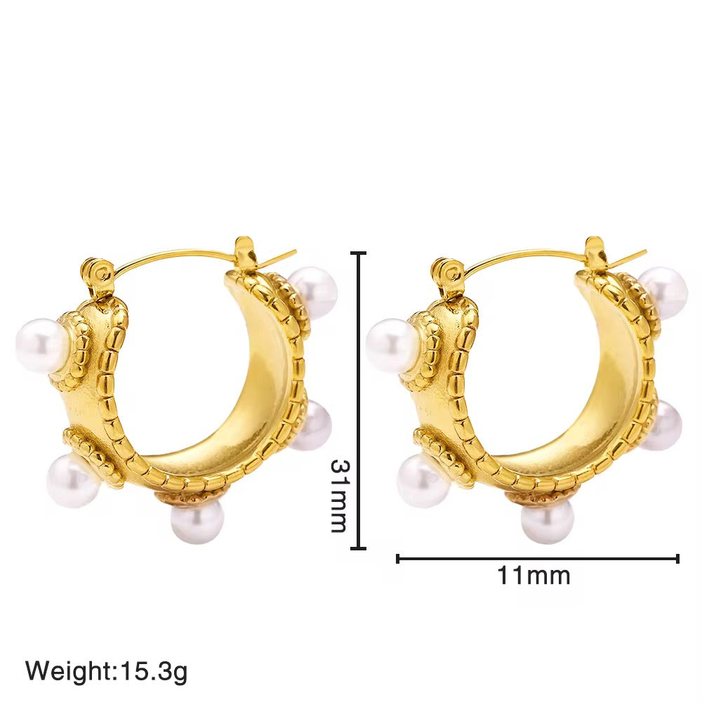 Michelin Premium Gold Pearl Hoop Earrings ✨