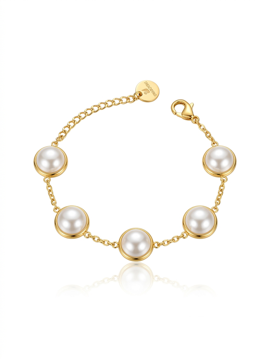 Pearl gold beaded adjustable chain bracelet