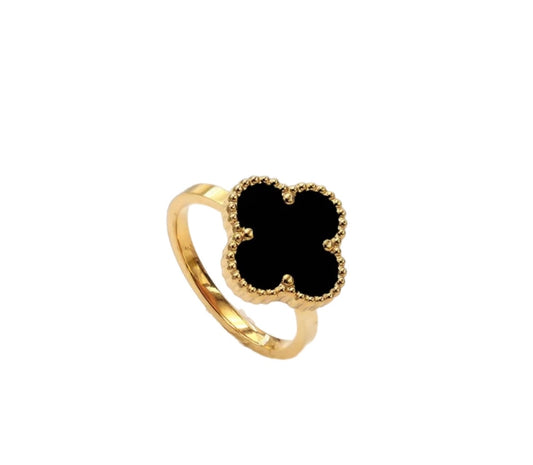 Stainless steel Black Clover Ring (Adjustable)