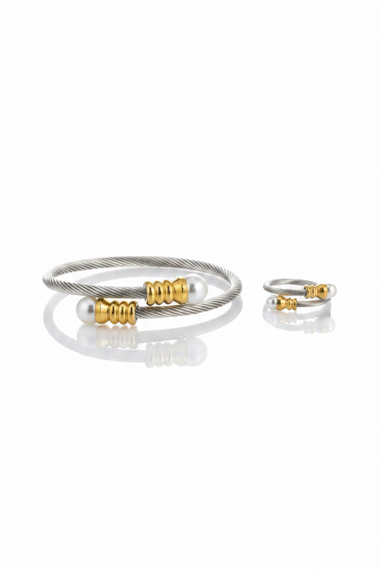 ✨Stainless steel SilverXGold Pearl Braided Adjustable Set ✨