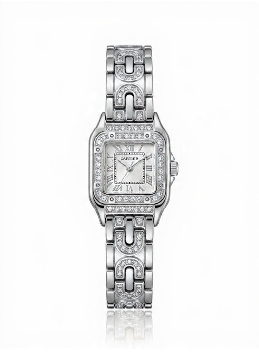 ✨ Zirconium Studded Classic Silver  Carte white dial Watch ✨