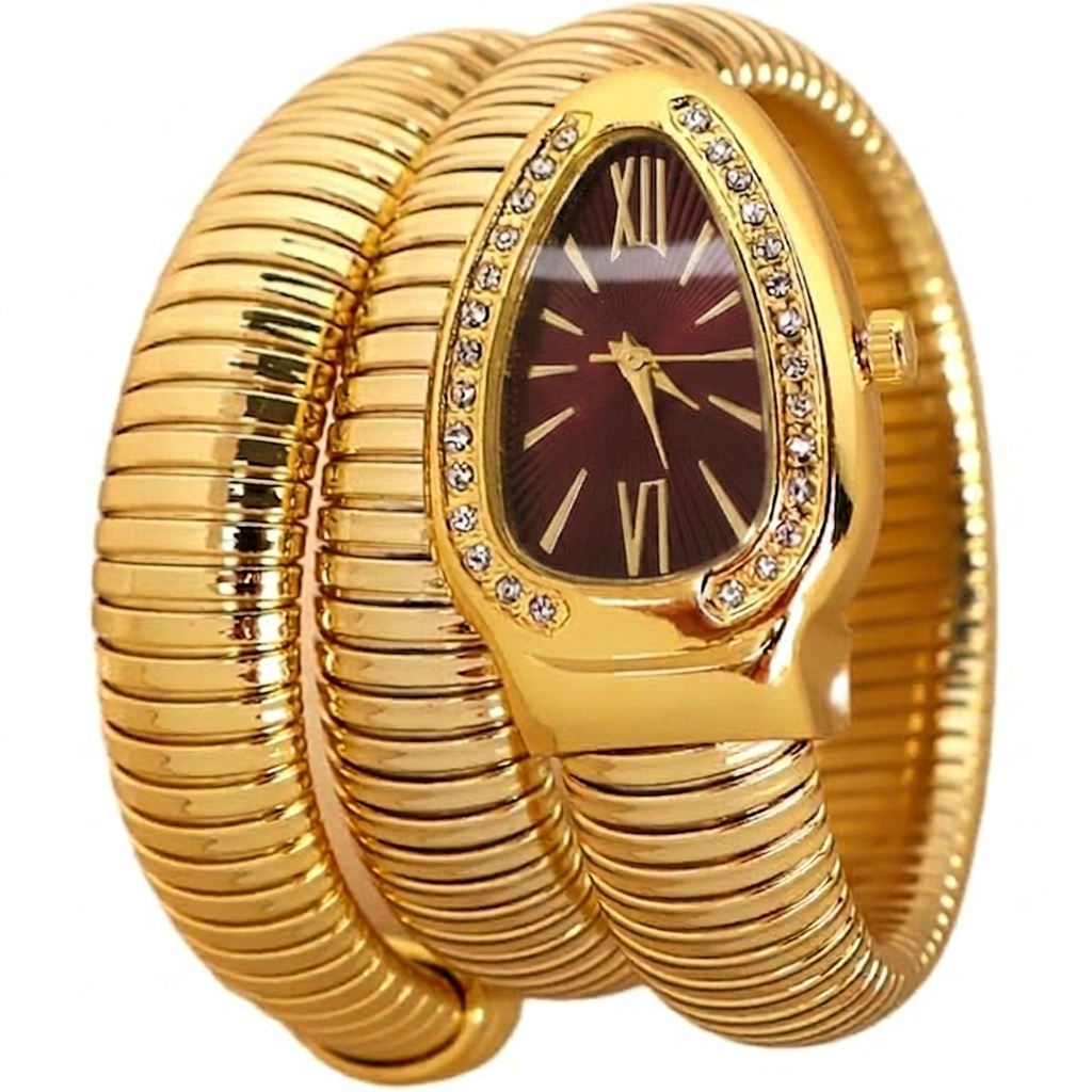 ✨Premium Maroon bvlg Gold Serpenti Crystal Snake bvlg Watch✨