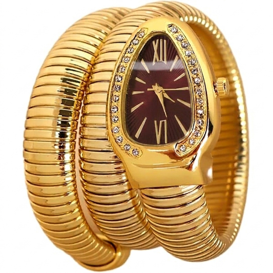 ✨Premium Maroon bvlg Gold Serpenti Crystal Snake bvlg Watch✨
