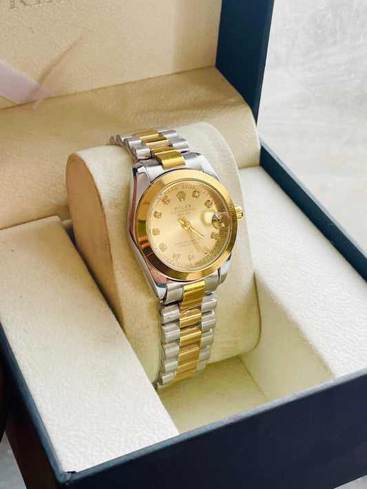 ✨High Grade SilverXGold Strap SS Gold Dial Perpetual Watch ✨