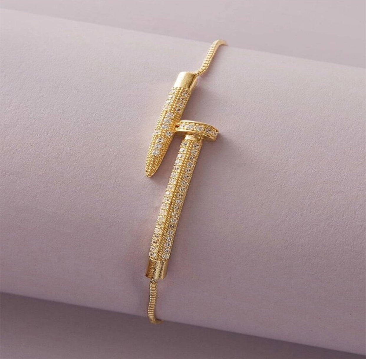 Adjustable crystal nail bracelet