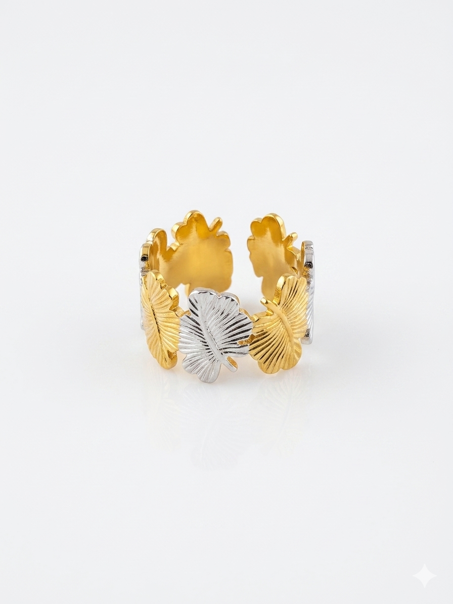 ✨Stainless steel SilverXGold Leaf Adjustable Ring ✨