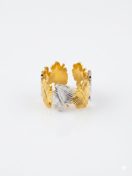 ✨Stainless steel SilverXGold Leaf Adjustable Ring ✨