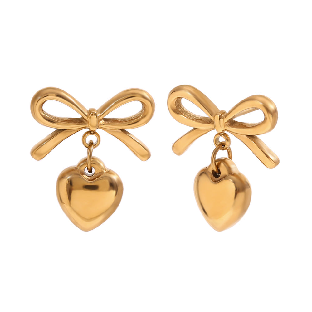 Exquisite Stainless steel Bow Heart Earrings