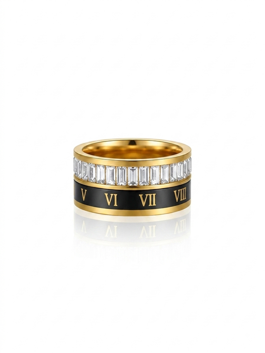 ✨Exclusive Stainless steel Black Gold Roman Zirconia Ring ✨