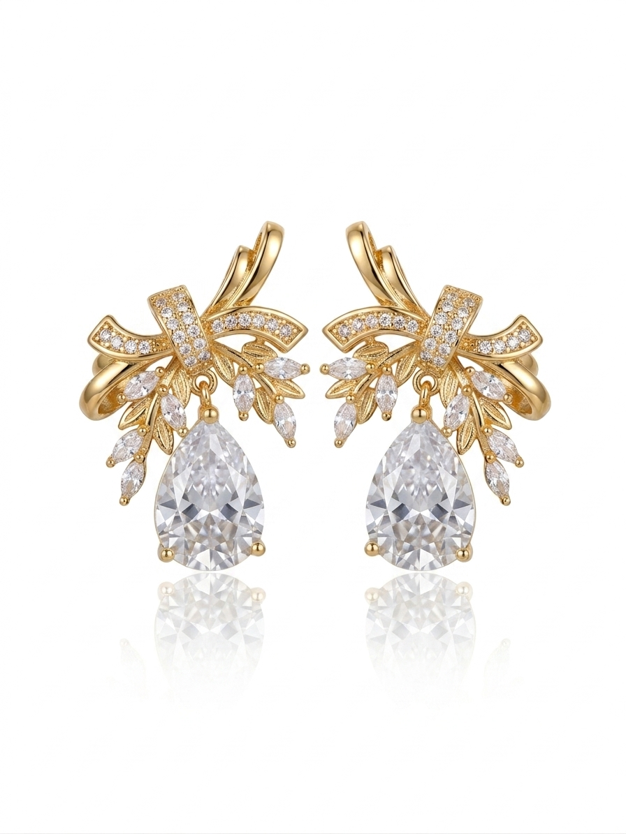 ✨Exclusive Sterling S925 Zirconium Gold Leaf Silver Drop Earrings ✨