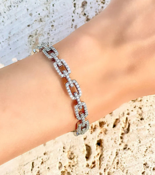 Zirconium Real Crystal Silver Link Bracelet ✨
