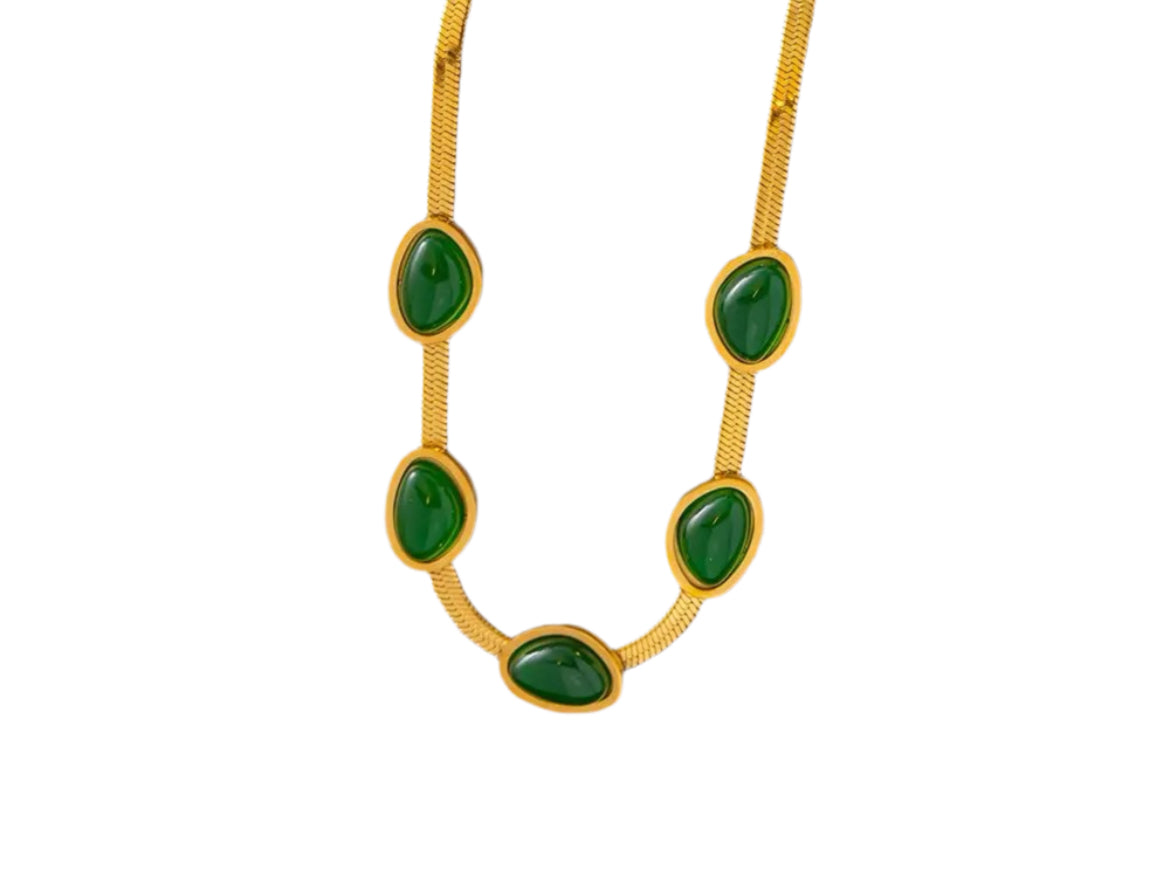 18k Gold plated Green Gemstone Snake Chain Pendant ✨