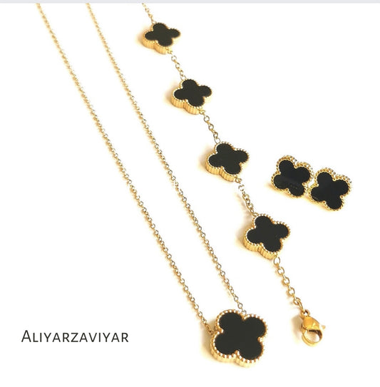 Stainless steel black set pendant-bracelet-studs