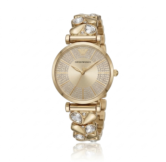 ✨Exclusive Diamantés Branded Crystal Studded Armani Gold White dial Watch ✨
