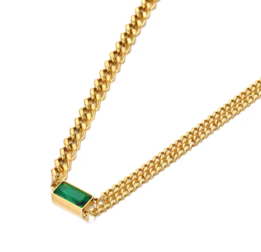 Emerald Bar Gold Necklace pendant