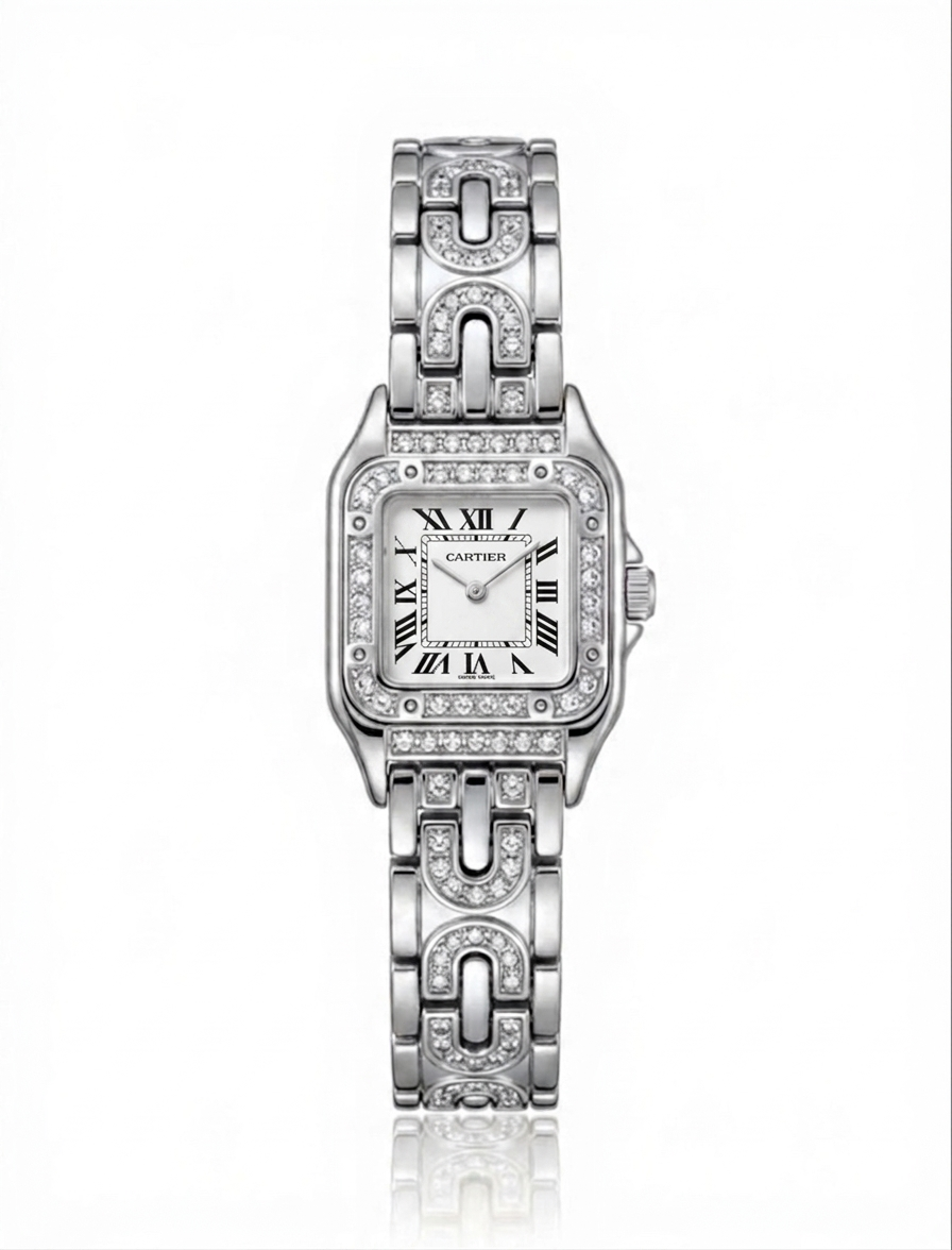✨ Zirconium Studded Classic Silver  Carte white dial Watch ✨