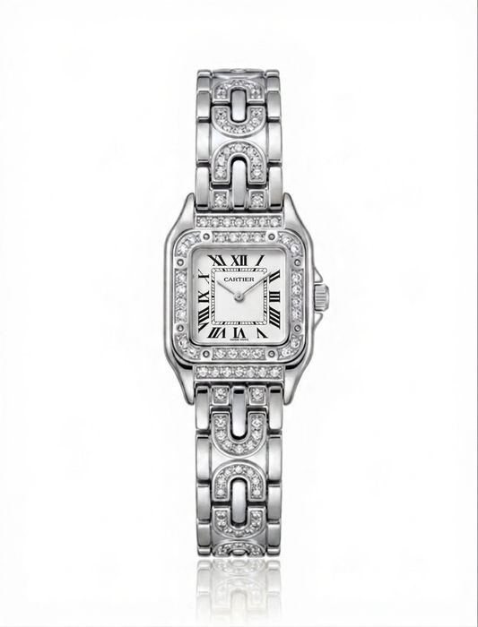 ✨ Zirconium Studded Classic Silver  Carte white dial Watch ✨