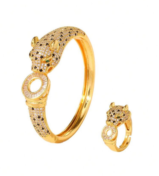 ✨24k Exclusive Stainless steel Zircon Studded Leopard Set ✨