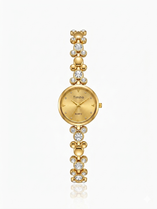 ✨Stainless Steel Gold Timiho Gold dial crystal watch ✨