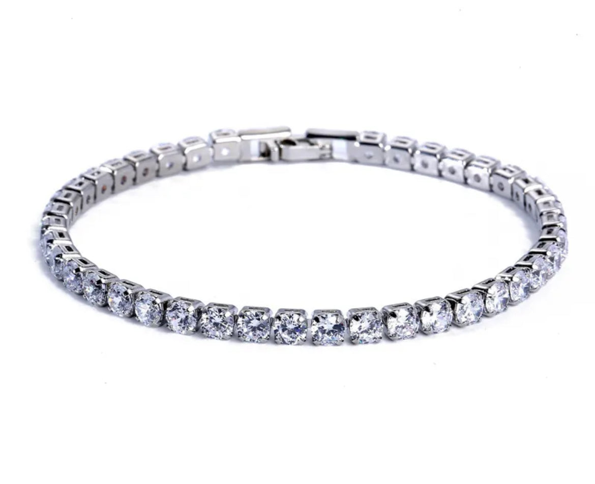 White crystal tennis chain Bracelet