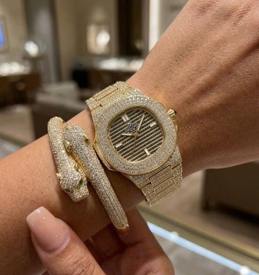 ✨ Dream 24k. Gold Ice Leopard Stack Watch Set
