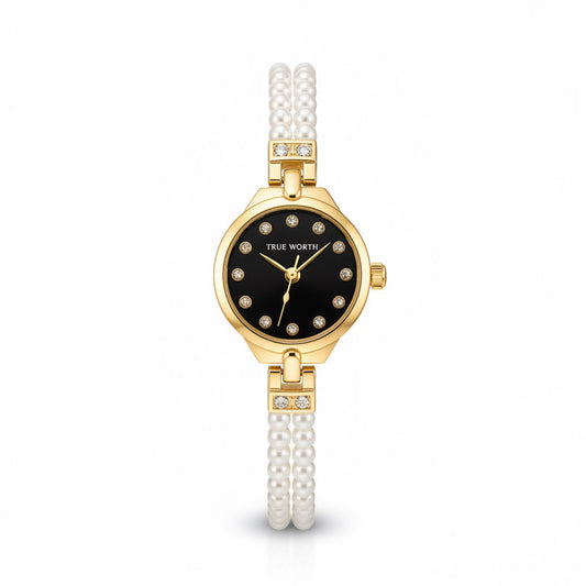 ✨Exquisite Black Dial True Worth Chain Pearl Watch ✨