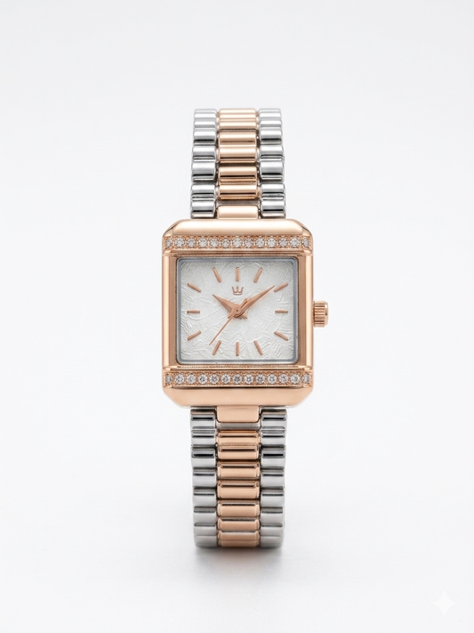 ✨Exquisite Crystal studded White Dial SilverXRoseGold True Worth Watch ✨