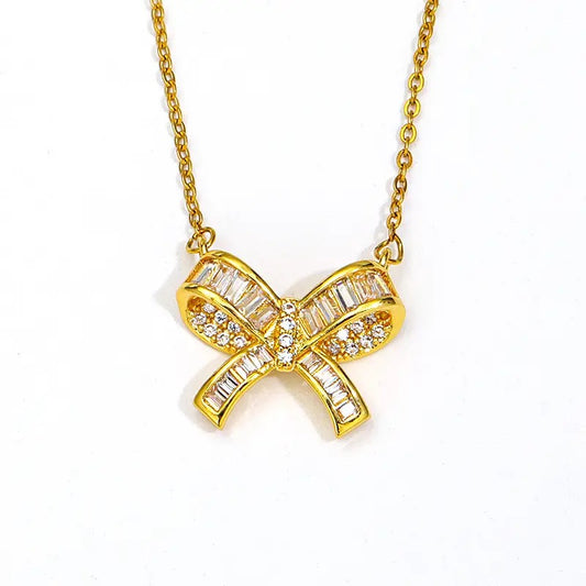 Gold Crystal Bow Pendant 🎀✨
