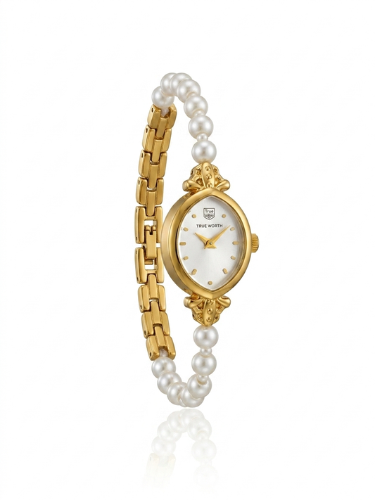 Pearl braided white dial watch