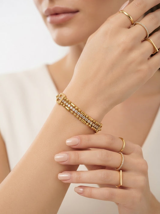 ✨Stainless steel Gold Link Layered Crystal chain Bracelet✨