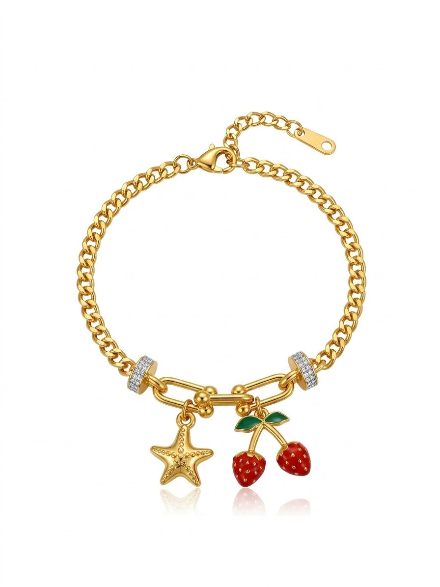 ✨Exclusive Stainless steel Berry Charm chain Bracelet ✨