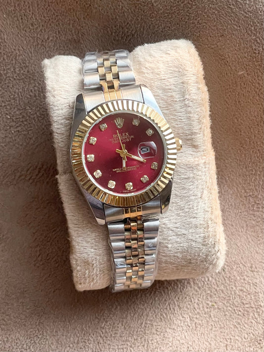 ✨SilverXGold Briaded Jubilee Ruby Dial Rlx Watch ✨