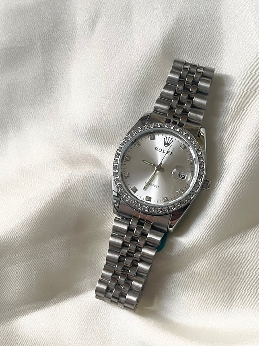 ✨Rlx Silver Crystal Studded Silver dial watch ✨