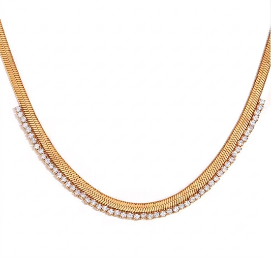 ✨22k Gold Zircon Studded Snake Chain Necklace pendant ✨
