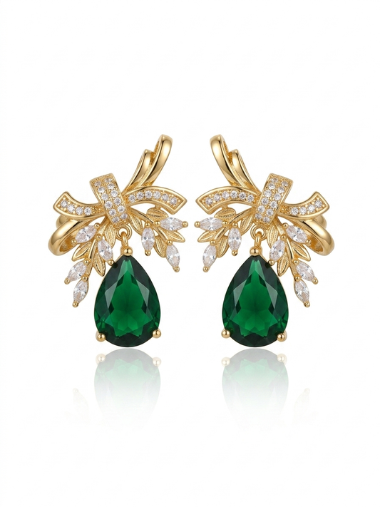 ✨Exclusive Sterling S925 Zirconium Gold Leaf Emerald Drop Earrings ✨
