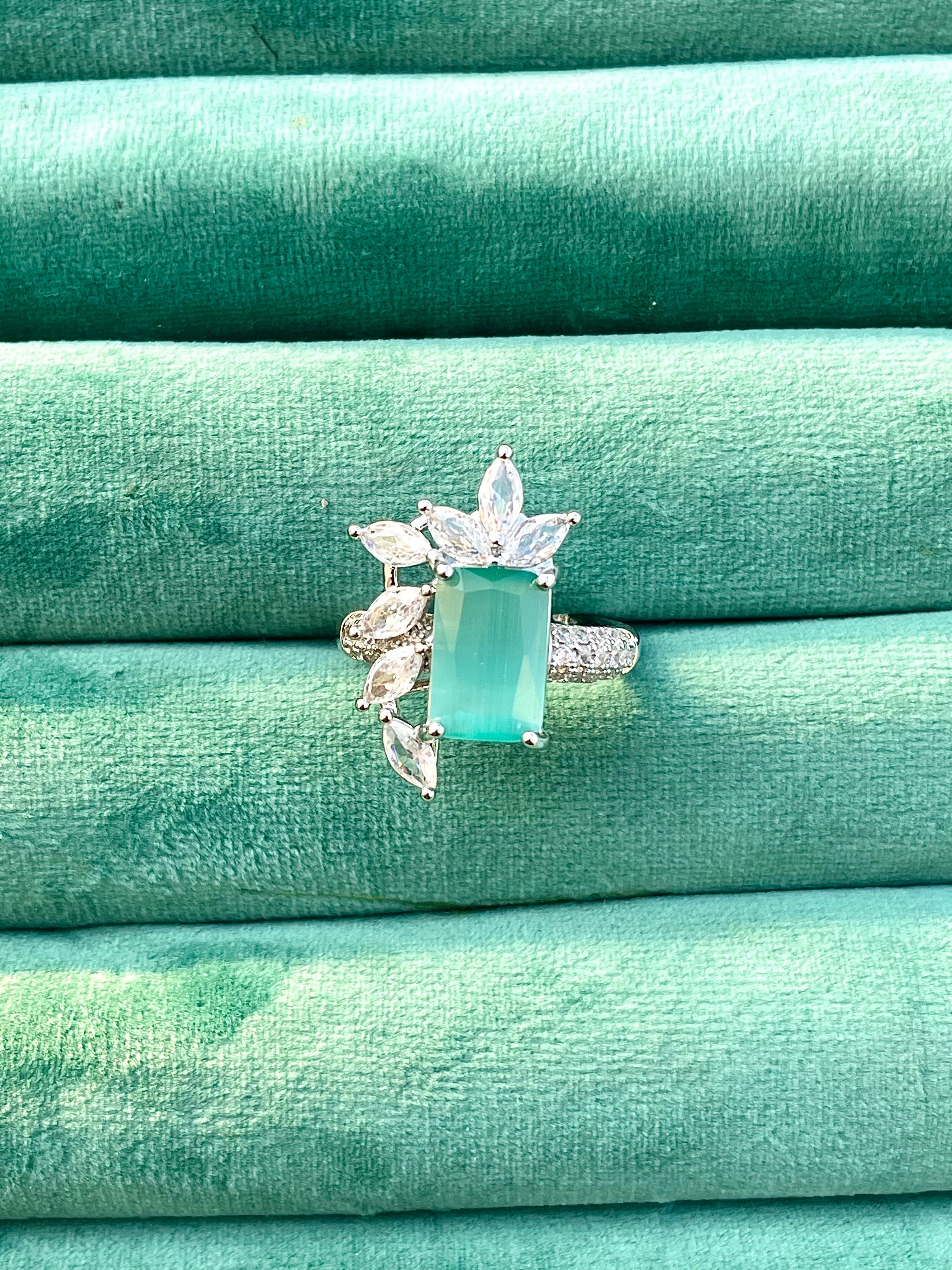 Mint green Zirconium Ring adjustable