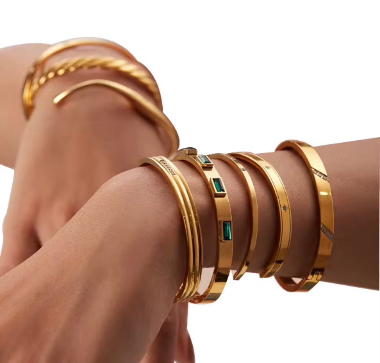 ✨Exclusive Stainless steel Gold Emerald Cascade cuff Bracelet ✨