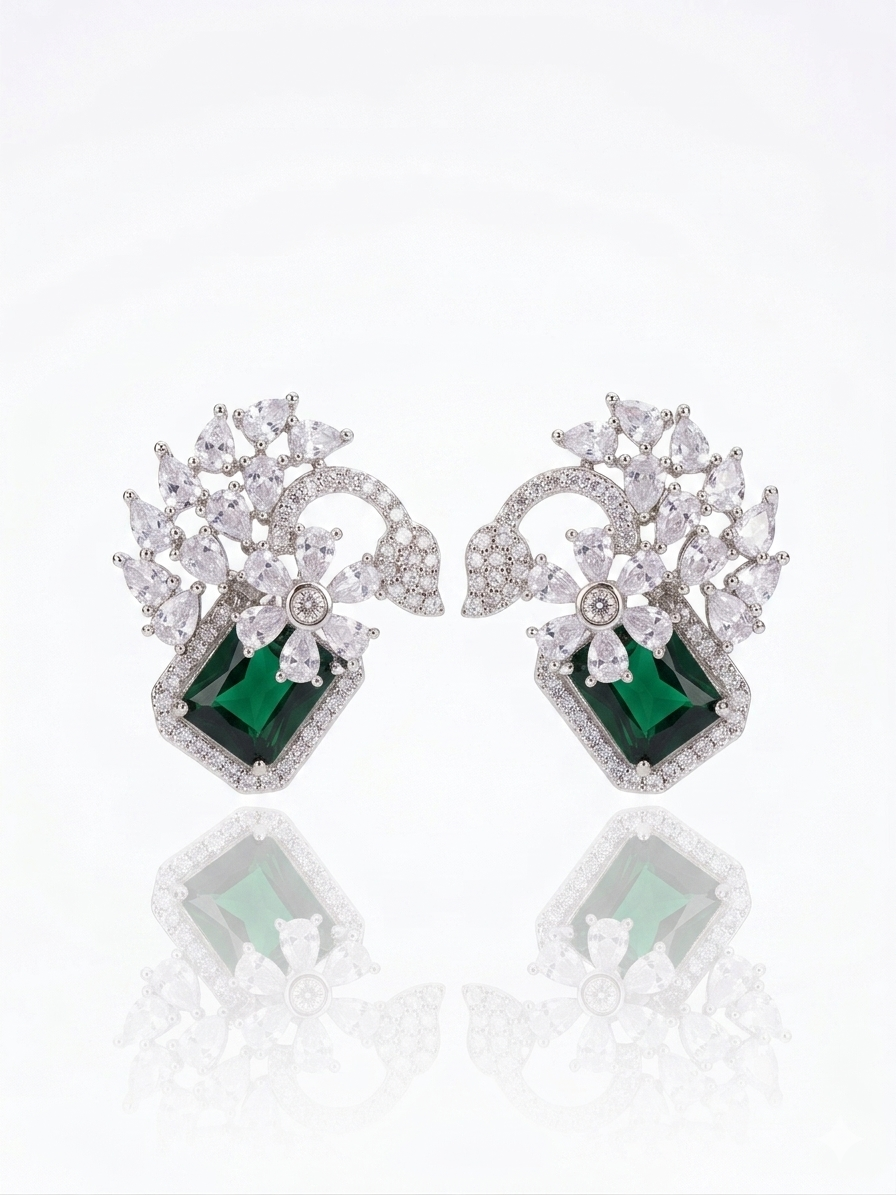 ✨ Exclusive Sterling S925 Zirconium Silver Emerald Earrings ✨