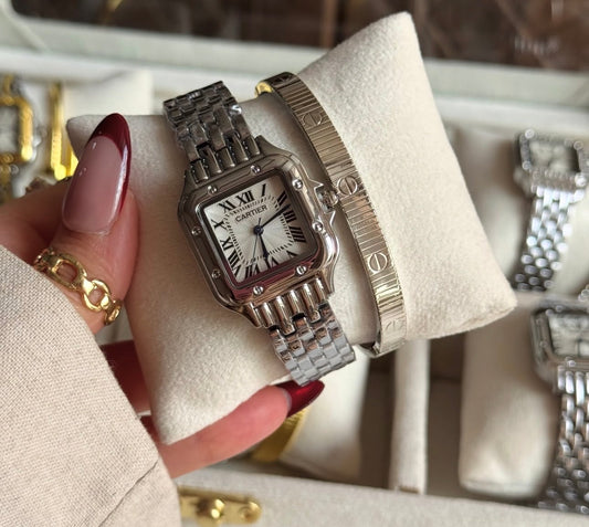 ✨Exquisite S stainless steel Silver Jubilee white dial carte Watch✨