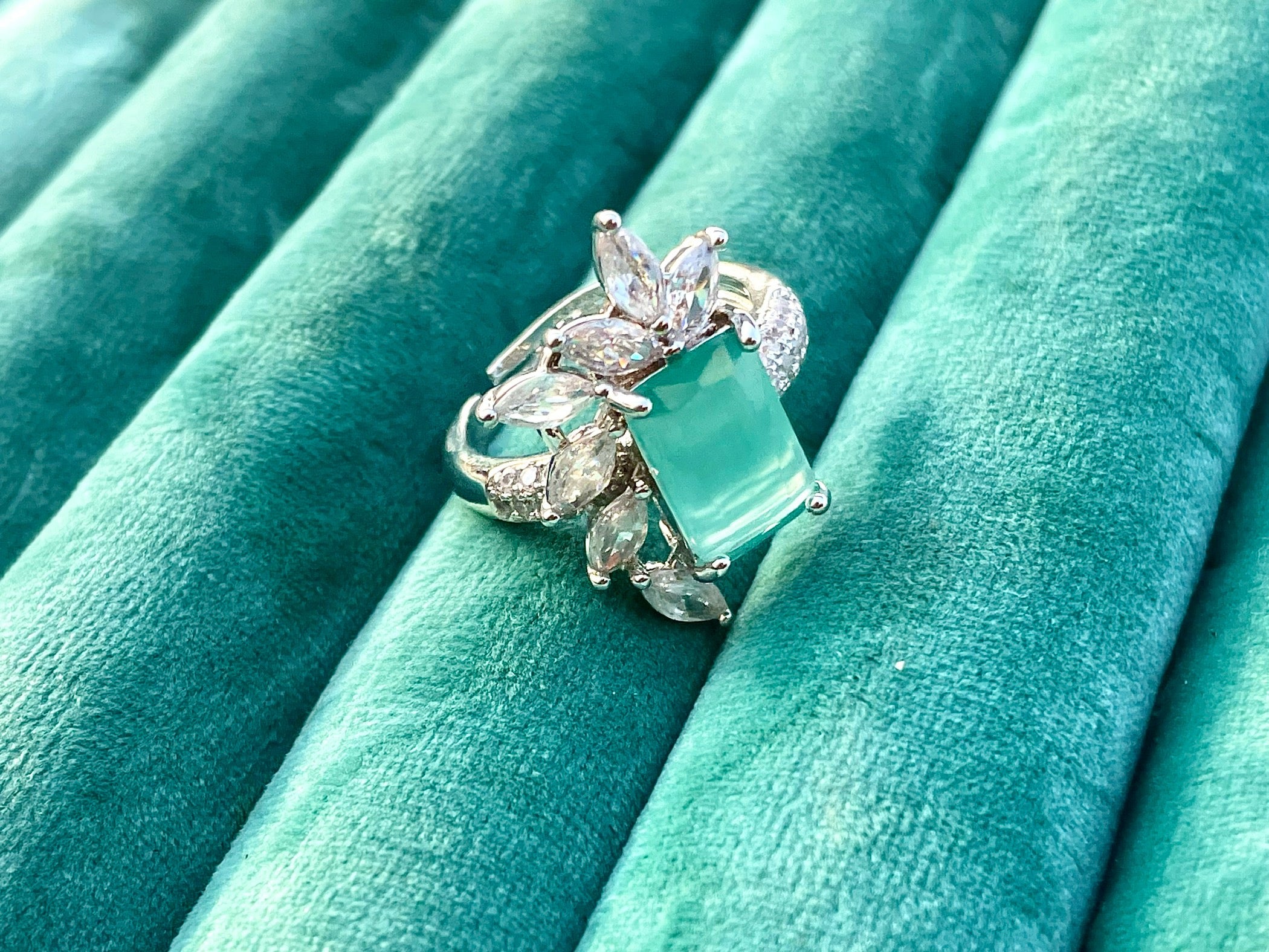 Mint green Zirconium Ring adjustable