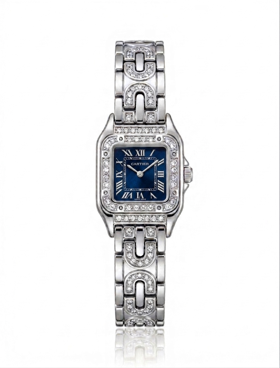 ✨ Zirconium Studded Classic Silver Carte Emerald dial Watch ✨