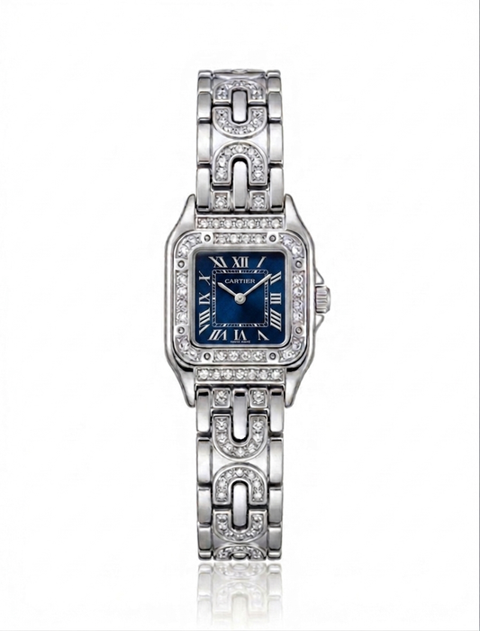 ✨ Zirconium Studded Classic Silver Carte Emerald dial Watch ✨