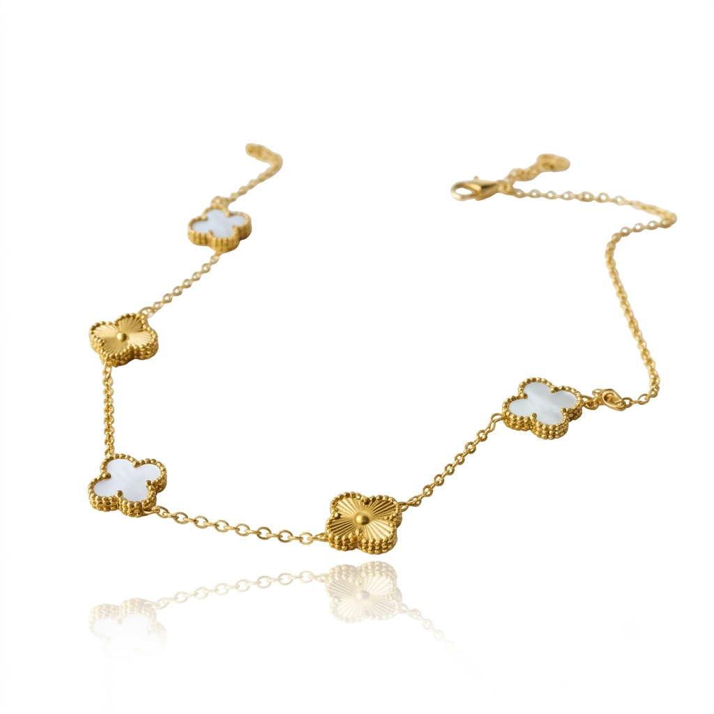 ✨ Stainless steel Gold White 5 Motif Double Side Clovie Necklace ✨