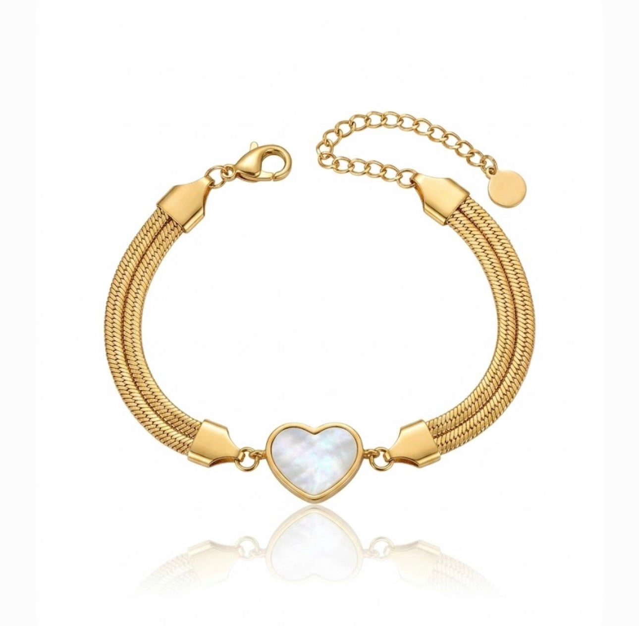 ✨Stainless steel Gold White Enamel Heart Snake chain Bracelet ✨