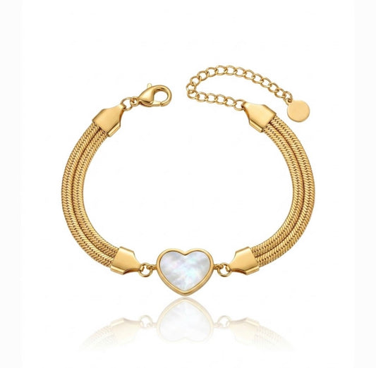 ✨Stainless steel Gold White Enamel Heart Snake chain Bracelet ✨
