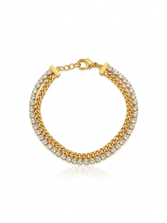 ✨Stainless steel Gold Link Layered Crystal chain Bracelet✨