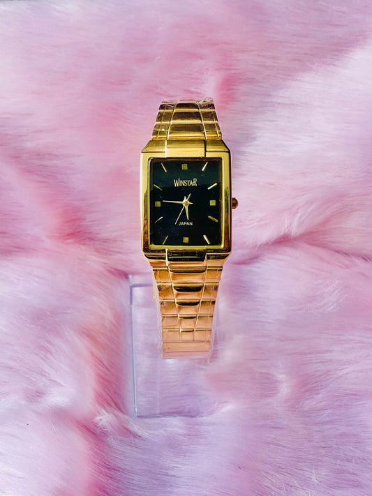 Ellesa Black Square Dial Gold Watch ✨